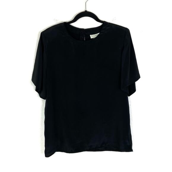 Vintage Sara Stephen Round Neck Short Sleeve Blouse XL Black - Picture 1 of 6